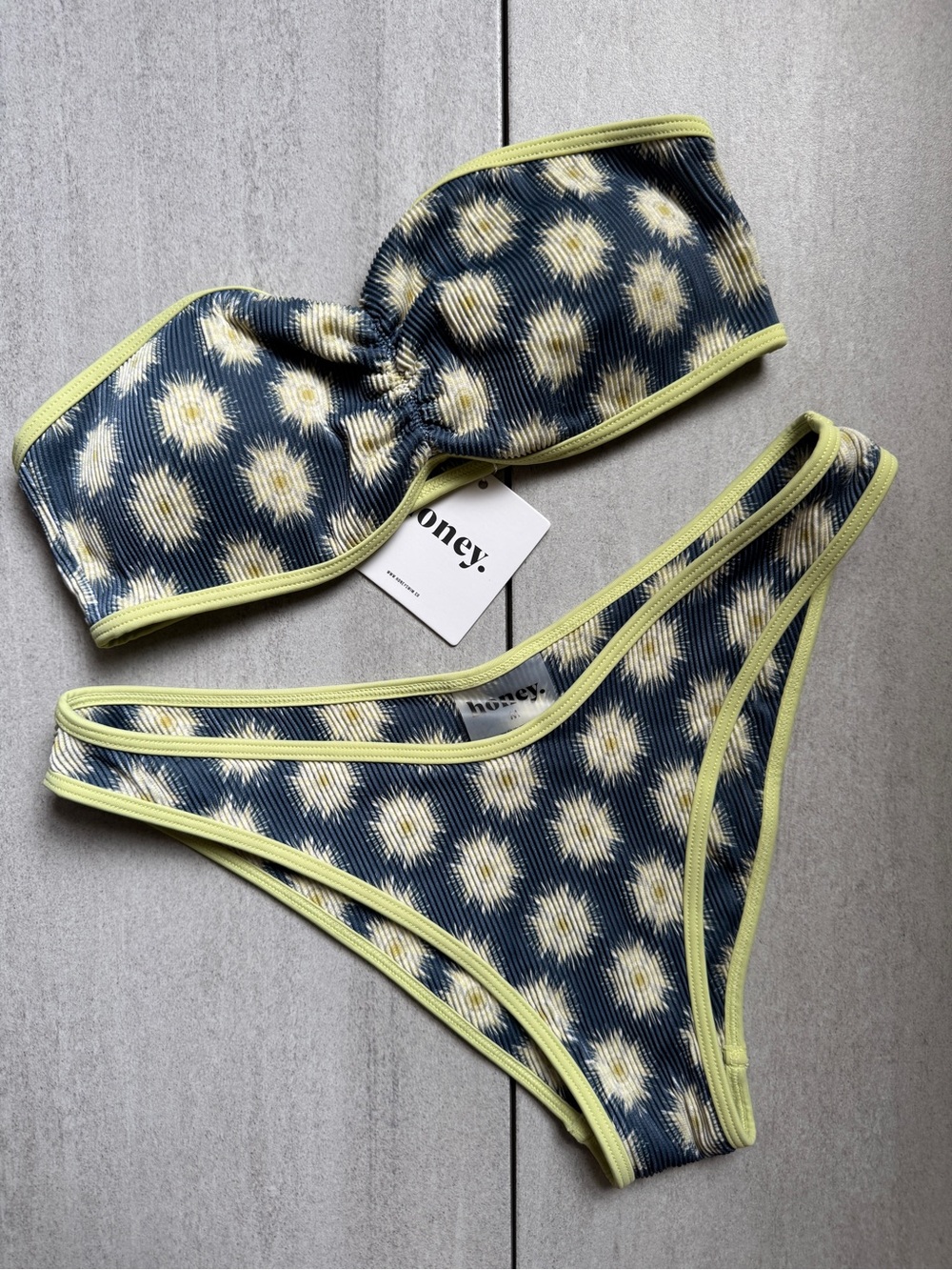 Honey Swim Pebble Ribbed Cinched Bandeau Bikini Set
